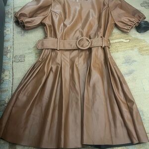 Brown Faux Leather Dress with Belt